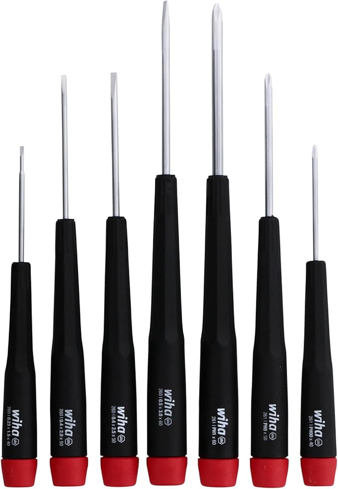 Wiha 26197 Precision Screwdriver Set, 7-Piece Mini Slotted & Phillips, PicoFinish Handles with Rotating Caps, Small Screwdrivers for Electronics & Fine Work