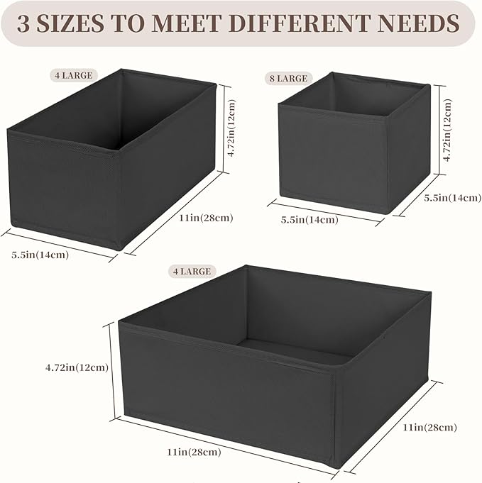 Drawer Organizer Clothes, 16 Pack Dresser Organizer Bins, Foldable Closet Organizers and Storage Fabric Dresser Bins, Shallow Drawer Dividers for Clothing, Underwears, Socks, Tie