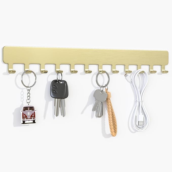 Bussdis Necklace Holder Hanging Jewelry Organizer: Self-Adhesive Wall Organizer for Necklaces, 2 Pack, Gold