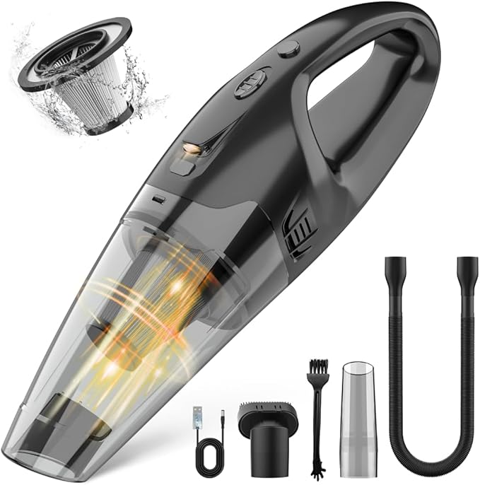 BSRCO Hand Vacuum Powerful Suction, Hand held Vacuum Cordless Rechargeable with LED
