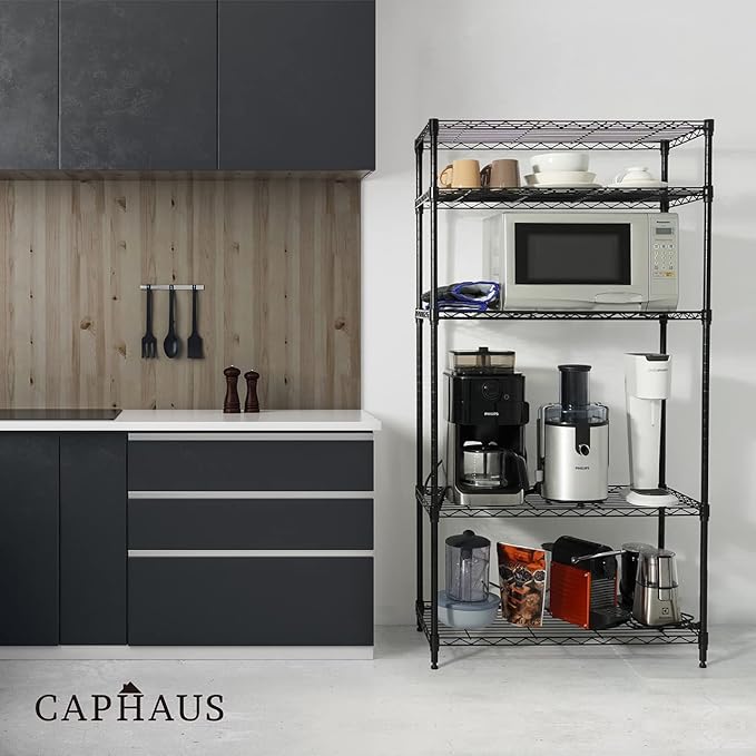 CAPHAUS 3/4/5-Tier Adjustable Height Wire Shelving Unit, Rack Shelving, Metal Steel Shelves, Garage Organizer, Utility Storage Shelf, 3-Tier Without Wheels, Black