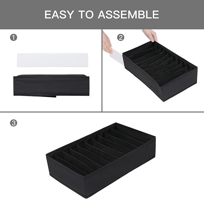 Qozary 4 Pack Drawer Organizers for Clothing, 10 Grids Foldable Dresser Drawer Organizers, Clothes Organizer for Folded Clothes, T-shirt, Tank Tops, Camisoles, Underwear, Leggings, Baby Clothes