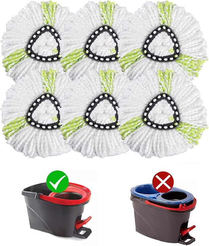 Matthew Cleaning 6Pack Green Microfiber Spin Mop Replacement Head Compatible with EasyWring Spin Mop Replace Head-EasyWring High Absorbency,Machine Washable,Microfiber Spin Mop Refills