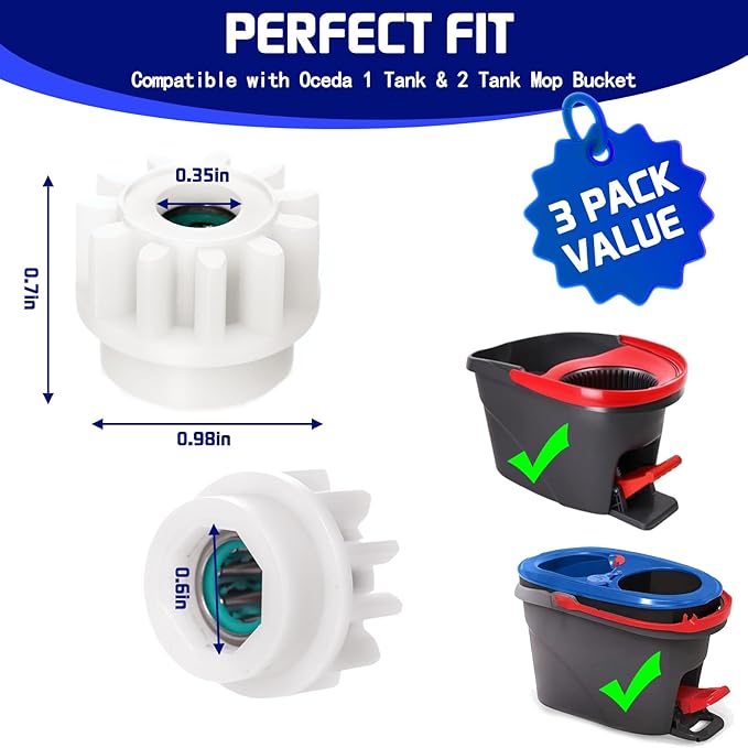 3 Pack Pedal Bearing Replacement for OCedar Mop Bucket - Easy Fix for 90% Rotation Mop Bucket on The Market, Compatible with mop Head Pedal Clutch Bearing Repair Kit