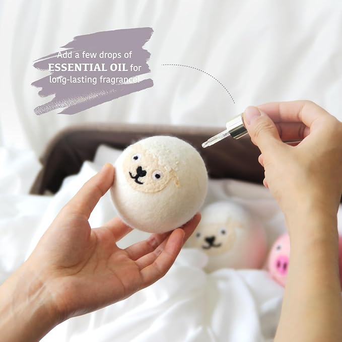 Wool Dryer Balls XL 6-Pack with Felt Box - 100% Pure Wool, Eco-Friendly Fabric Softener, Reduces Wrinkles & Drying Time, Anti-Static, Hypoallergenic, Reusable for 1000+ Loads (White Sheep)