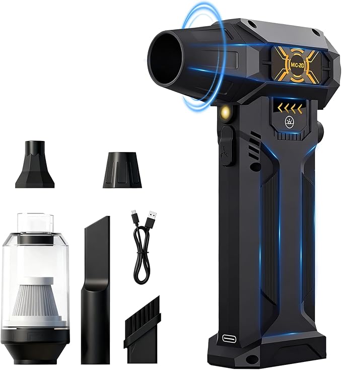 Electric Air Duster, 380000RPM High-Speed Compressed Air Blower, Replace Disposable Air Cans, Adjustable Speed for Key Board/PC/Car/Home/Outdoor, LED Light, Reusable（DC-5V）