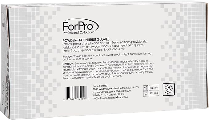 ForPro Disposable Nitrile Gloves, Chemical Resistant, Powder-Free, Latex-Free, Non-Sterile, Food Safe, 4 Mil