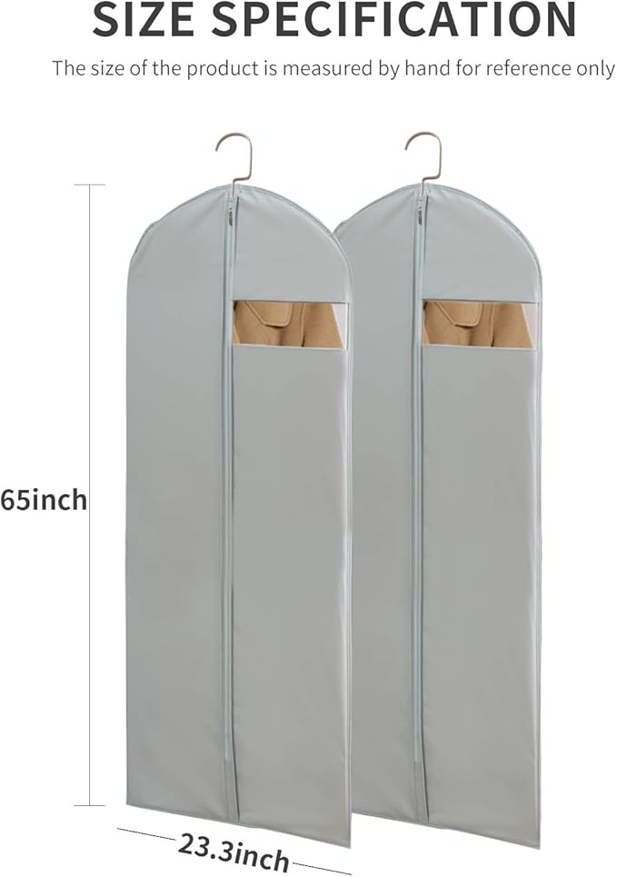 Dress Bags for Gowns Long, 65'' Long Dress Clear Garment Bag(Set of 2, 23.3'' X 65'')