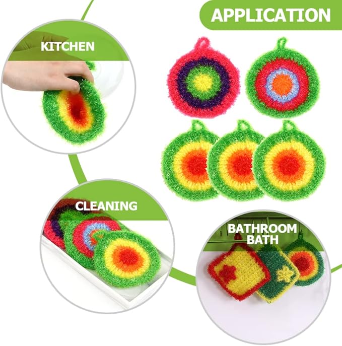 5Pcs Dish Sponge Cleaning Scrubber, 6.3in Round Polyester Dishwashing Swedish Sponges Cloth, Non Scratch and Odorless, Reusable Foam Cleaning Cloths, Hangable Kitchen Housework Scouring Pad
