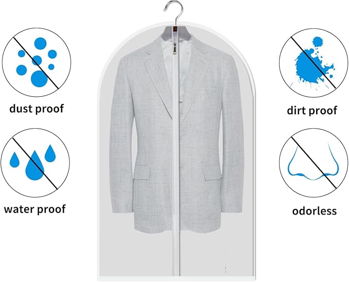 MsKitchen 12 Pack Long Garment Bags (24x60") - Dustproof Gown Covers - Durable PEVA Hanging Bags with Sturdy Zipper for Maxi Dresses, Long Coats & Dance Costumes (Translucent)