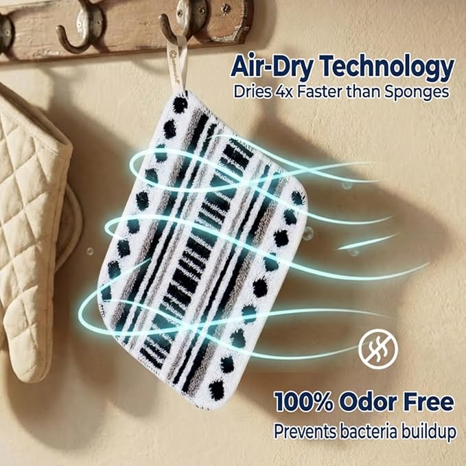 Amarelle GEN II Dish Washing Scrubbers (10-Pack), Made in Green Kitchen Scrubbers for Dishes, Non Scratch Pot & Pan Scrubber, Heavy Duty GOTS Organic Cotton Scouring Pads, Reusable (Metro Sketch)