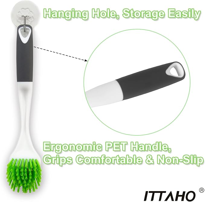 ITTAHO 3 Pack Dish Brush,Dish Scrub Brush, Kitchen Scrub Brush for Cleaning Dishes, Double Sided Bristles Scrubber Cleaner for Dishes,Sink,Pots,Pans,Bathroom Shower,Tile,Tubs