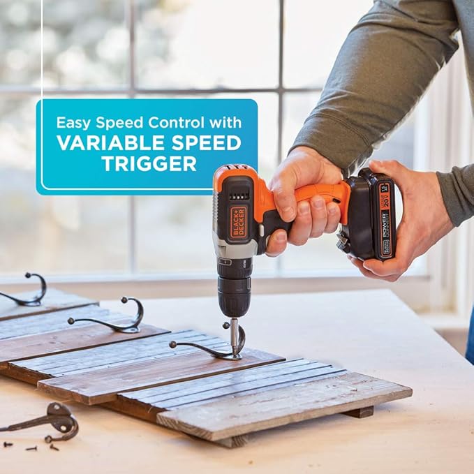 BLACK+DECKER 20V MAX Cordless Drill Kit with ‎Battery, Charger, Includes Double Sided Drill Bit (BCD702C1)