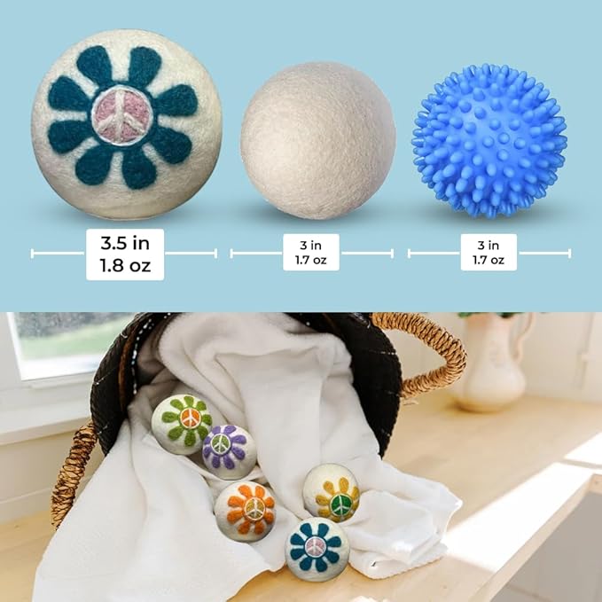 Ezhippie Quality Wool Dryer Balls - 6 XL Flower Pack - 1000+ Loads - Pure Organic Wool - Reusable Natural Fabric Softener Perfect with Essential Oils, Reduce Clothing Static and Wrinkles