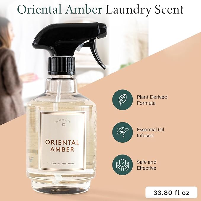 Chakra Freshener Fabric Spray - Long-Lasting Multi-Purpose Laundry Scent for Bedding, Clothes & Home Fabric Deodorizer, Luxury Room Deodorizer, Linen Spray w/Trigger, 33.8 fl oz, Oriental Amber