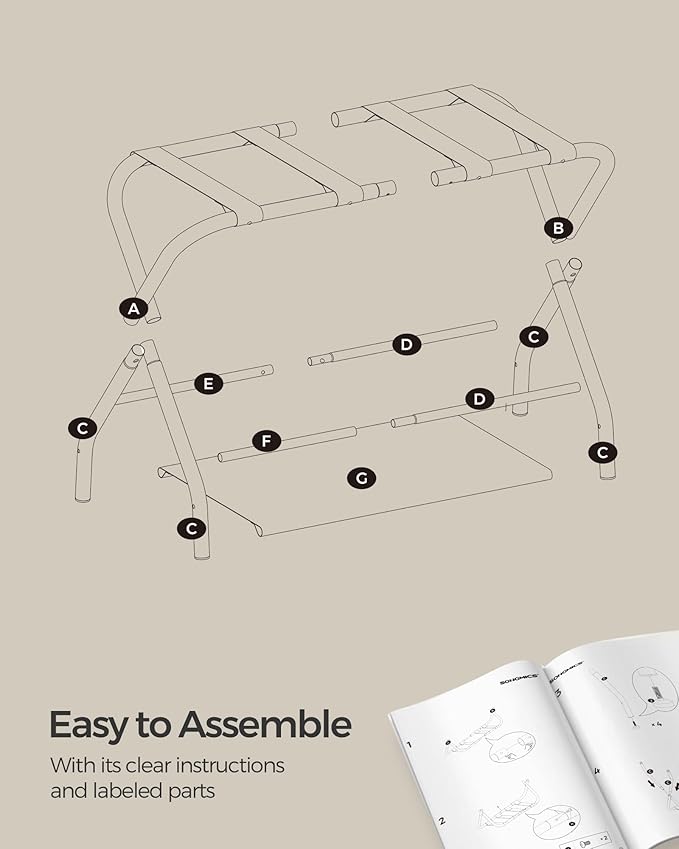 SONGMICS Luggage Racks, Set of 2, Suitcase Stand with Fabric Storage Shelf, for Guest Room, Bedroom, Hotel, Foldable, Holds up to 110 lb, 27.2 x 15 x 20.5 Inches, Cloud White RLR002W02