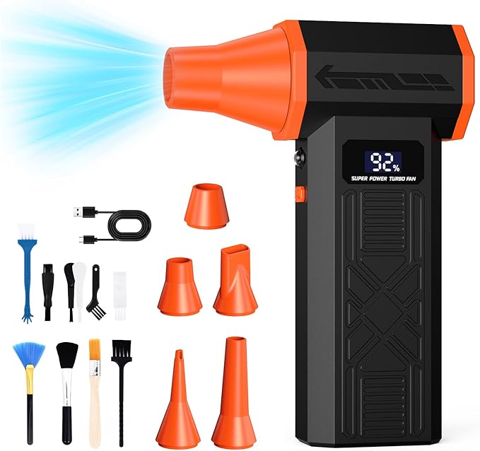 Compressed Air Duster, 120,000RPM Electric Air Duster, 4 Speeds Powerful Brushless Motor with LED Light, Rechargeable Cordless Air Blower for Computer, Keyboard, Car, Home
