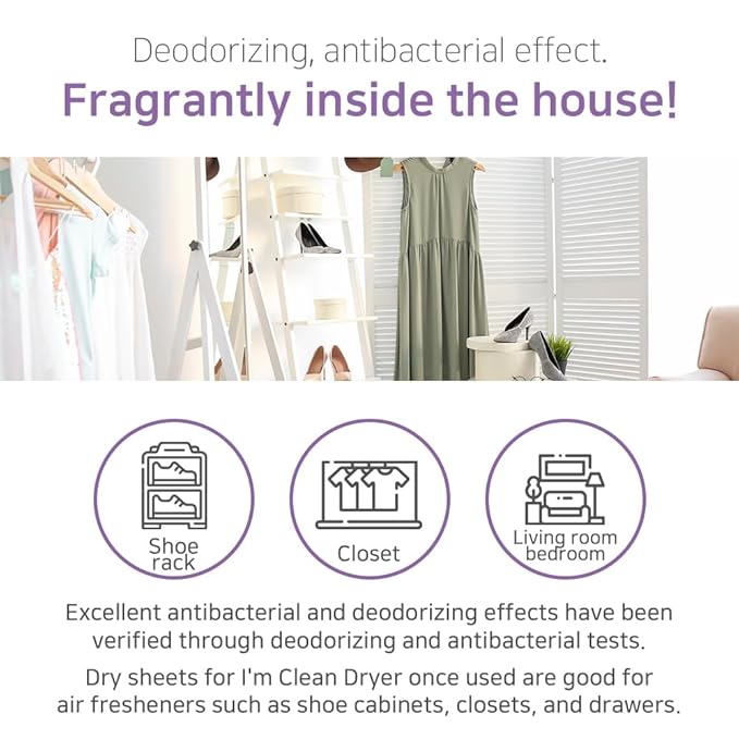 I'm Clean Laundry Dryer Sheets, 160 Sheets Total (80ct x 2), Elegant Wisteria Scent, Moist Fabric Softener Sheets for Deodorization & Static Control