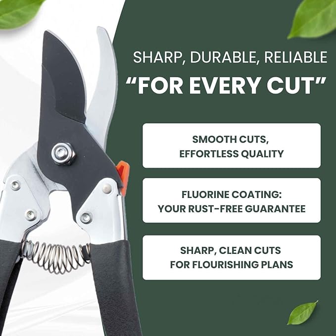 Saboten Japanese Bypass Pruning Shears 7.9 in, Fluorine-Coated Blade Wipes Clean, Rust & Sap Resistant, Ergonomic Non-Slip Grip, Duracon Safety Lock, 20mm Cut Capacity, Made in Japan Garden Clippers