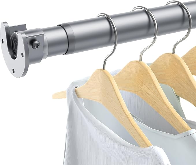 Closet Rods for Hanging Clothes, 17 to 54 Inches No-Cut Stepless Adjustable Closet Rod, 1.3 Inches Expandable Metal Heavy Duty Closet Hanging Rod for Closet Wardrobe Bathroom Laundry RV, Silver