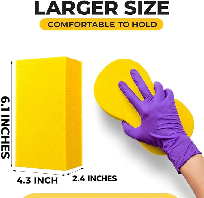 Multi-Purpose Sponges for Cleaning - Yellow 4 Pack, Large Sponges for Car Washing, Tile & Grout, All Purpose Cleaning