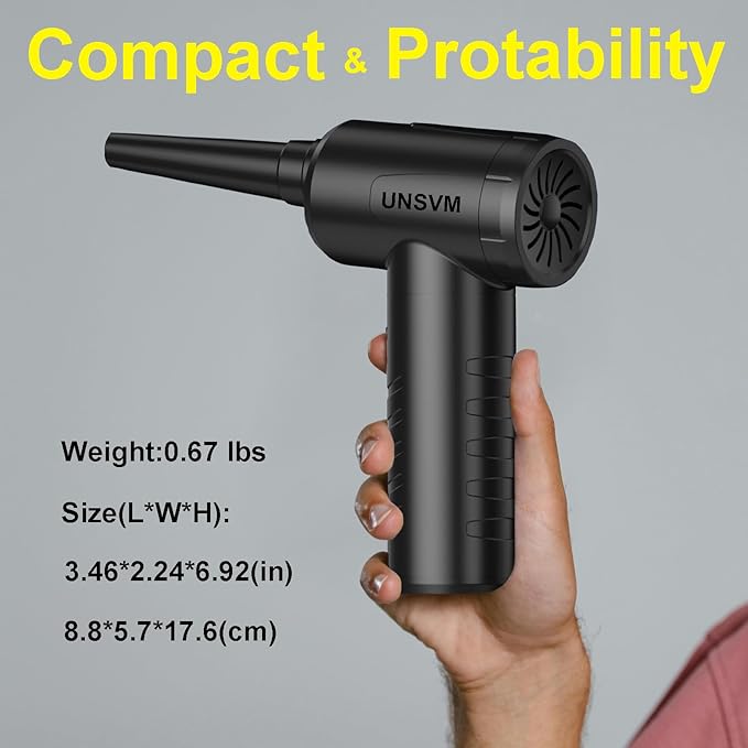 Air Duster,Efficient Electric Air Duster,Compact Rechargeable Cordless Compressed Air Duster,Quiet Air Blower,Portable 3-Gear Versatilie Dust Blower with LED Light for Keyboard Cleaning