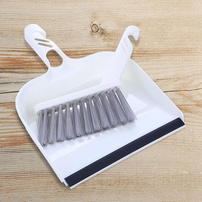 CLISPEED Mini Broom and Dustpan Set 2pcs, White Handheld Cleaning Brushes for Kitchen and Desktop, Compact Sweeping Tools for Home and Office Use