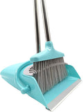 Extendable Long Handle Broom and Dustpan Set, Stainless Lightweight Upright Standing Broom and Dustpan Combo for Kitchen Lobby Office Living Room Household Indoor or Outside (Light Blue)