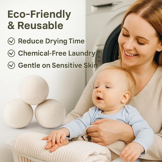 Laundry Wool Dryer Balls | Natural Fabric Softener – Reusable, Eco-Friendly, Reduces Drying Time – Wool Balls Replaces Dryer Sheets - 3 XL Pack - Laundry Balls for Dryer (3 Pack)