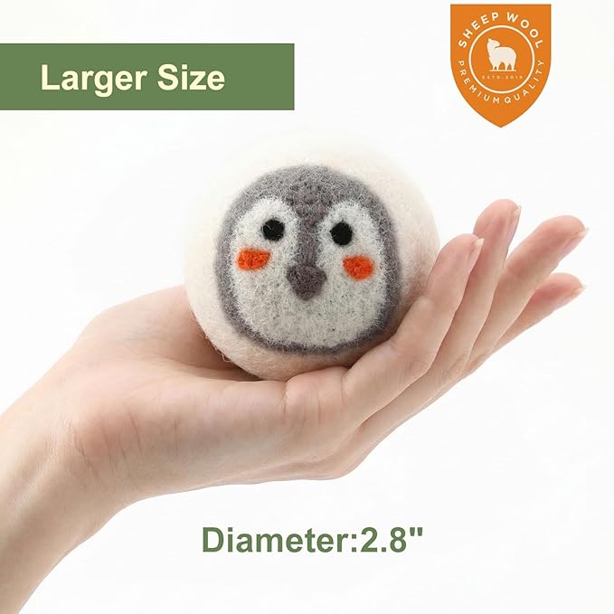 Wool Dryer Balls 3 Pack XL, Natural Fabric Softener New Zealand Wool，Handmade Organic Laundry Dryer Balls, Reusable 1000 Loads,Wrinkles Free, Shorten Drying Time（3 Pack,Animal Pattern）