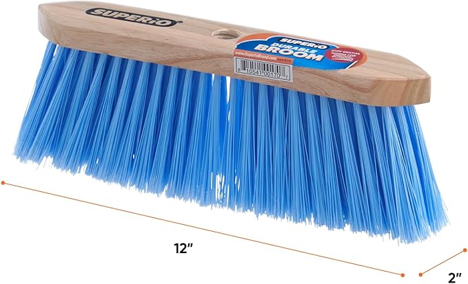 Superio Blue Synthetic Broom Head Refill - 12 Inch, Hard Floor, Kitchen & Home Broom