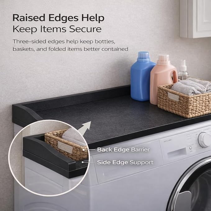 OAKHAM HOME Washer Dryer Countertop 54" W x 27.5"D Washer Dryer Topper with Non-Slip Pads Laundry Countertop for Laundry Room Organization and Storage, Black