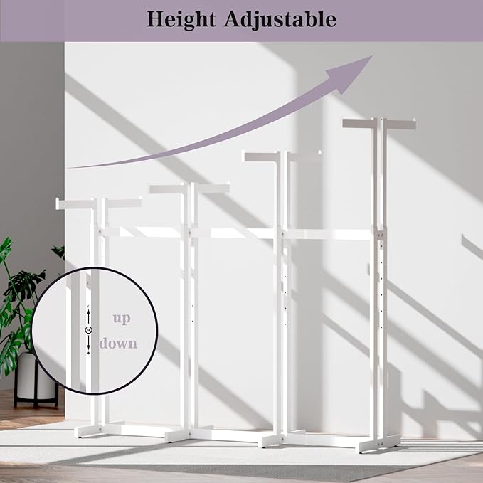 Retail Clothing Rack - for Hanging Clothes - Rolling Metal Garment Racks Heavy Duty, White Commercial Clothing Display Rack Stand with Wheels, Large Sturdy Garmet Racking (8 Arm,White)