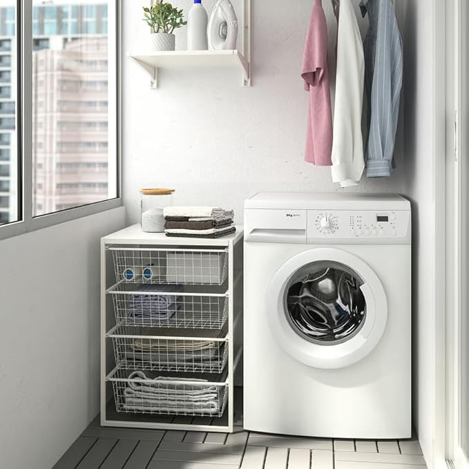 Storage Organizer with Top Metal Shelf, Storage Combination for Kitchen, Multipurpose Cabinet Organizer with 4 Large Wire Basket Storage, Shelf Rack for Office Laundry Room (4 Tier and top Shelf)