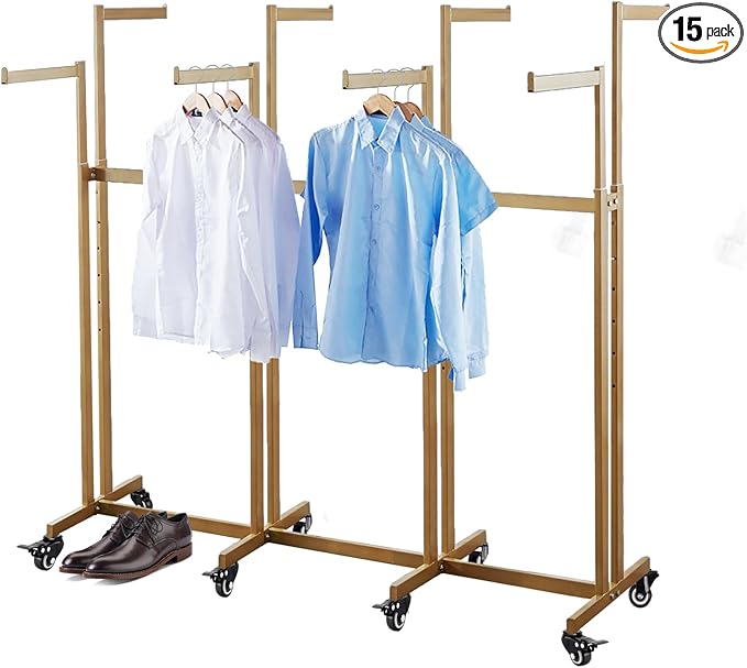 Floor Standing Metal Garment Rack - Heavy Retail Display Racks With Wheels, 8 Arms Clothing Rack, Square Tubing Portable Shirt Racks, Merchandise Display For Hanging Clothes (L-gold)
