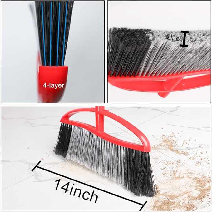 3-Pack Indoor Outdoor Broom Set with Soft & Stiff Bristles, Heavy Duty Sweeping Angle Broom for Corners, Long Handle for Garage, Warehouse, Concrete & Tile Floors