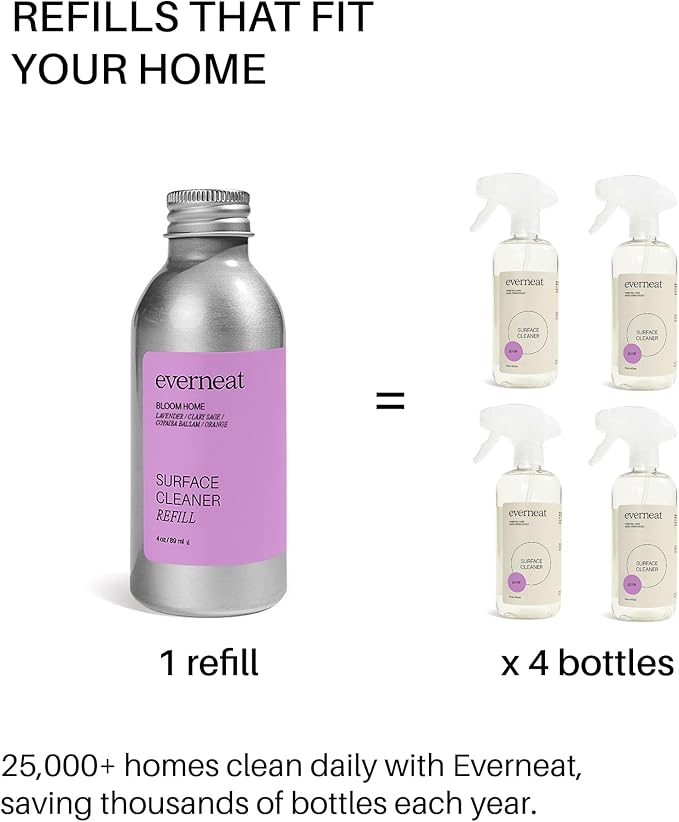 Everneat Probiotic Surface Cleaner Concentrate – Cleans for Days, Refillable, Non-Toxic | Refill Bottle Makes 4 Spray Bottles | Lavender, Clary Sage, Copaiba & Orange | 4 oz (Just Add Water)