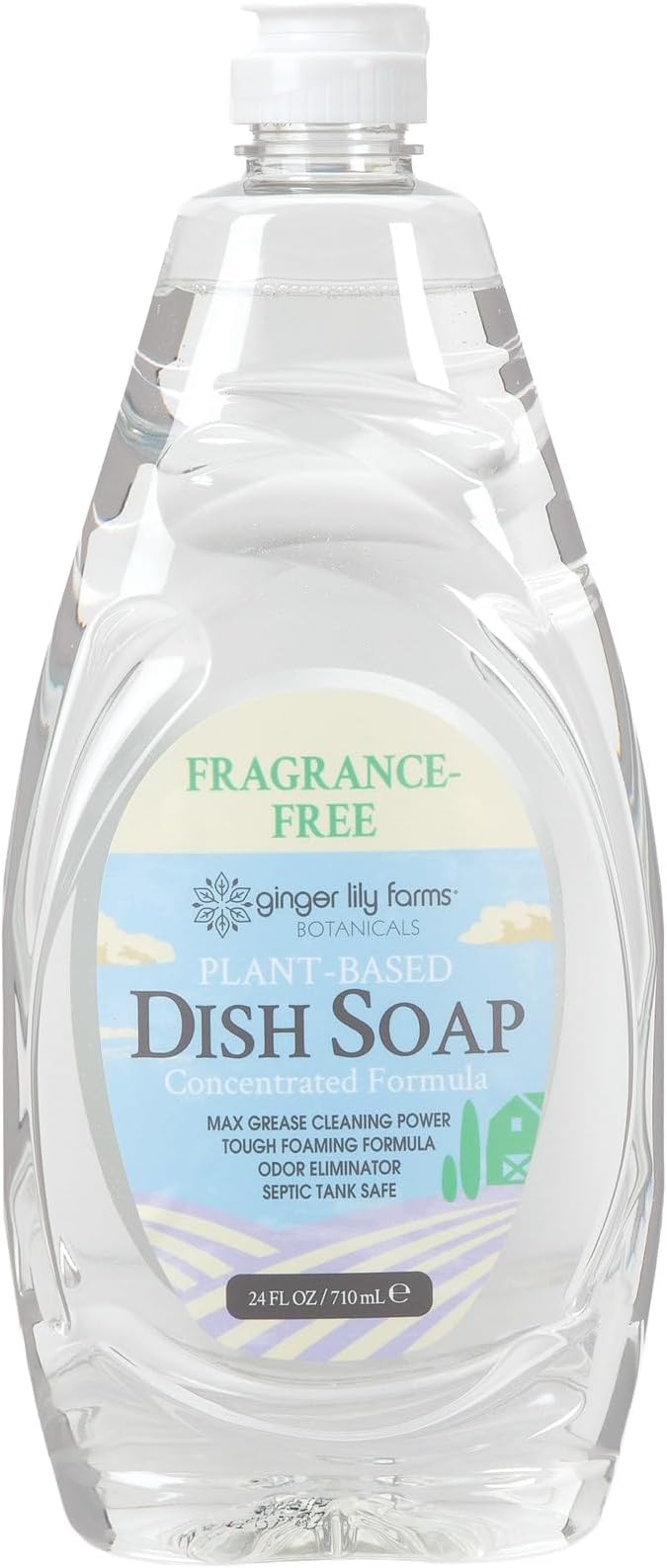 Ginger Lily Farms Botanicals Plant-Based Liquid Dish Soap, Concentrated Formula with Max Grease Cleaning Power, Cruelty-Free, Fragrance-Free, 24 Fl Oz