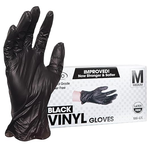 ForPro Disposable Vinyl Gloves, Black, Industrial Grade, Powder-Free, Latex-Free, Non-Sterile, Food Safe, 2.75 Mil. Palm, 3.9 Mil. Fingers, Medium, 100-Count (Pack of 10)
