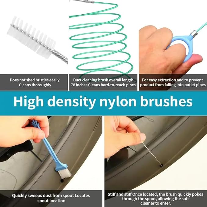 Car Sunroof Drain Cleaning Tool, 78 Inches Long Flexible Tube Cleaner, Detail Wash Brush for Windshield Holes, Downspout Drain Brush, Essential Gadget for Rainy Season