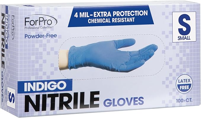 ForPro Disposable Nitrile Gloves, Chemical Resistant, Powder-Free, Latex-Free, Non-Sterile, Food Safe, 4 Mil