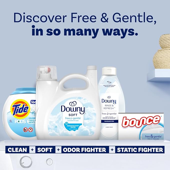 Downy Free & Gentle Liquid Fabric Softener,140 fl oz,190 Loads,Hypoallergenic,Sensitive Skin Friendly Fabric Conditioner Liquid,(Pack of 2)