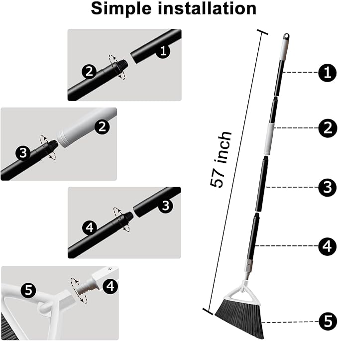 Heavy Duty Angle Broom 1 Pack - White Broom for Outdoor & Indoor, Garage, Driveway, Sidewalk, Kitchen & More, Long Handle