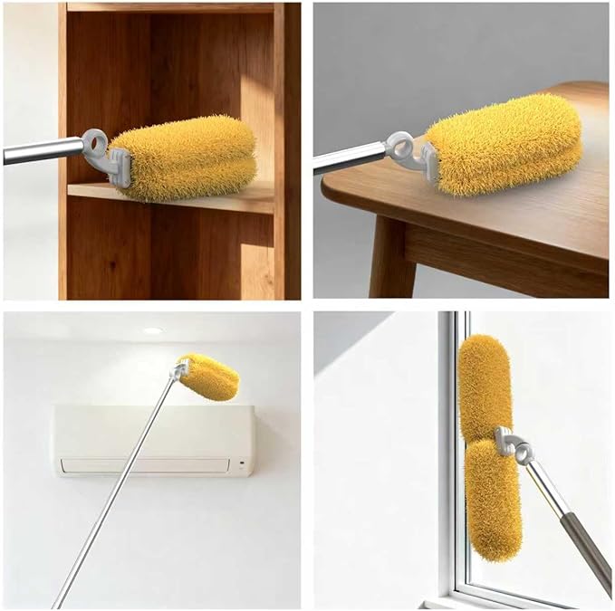 Long Handle Dusters for Cleaning with 2 Replacement Heads, Washable Cleaning Duster Kit with Laundry Mesh Bag, Cobweb Duster, Extendable Dusting Tool for Home and Office