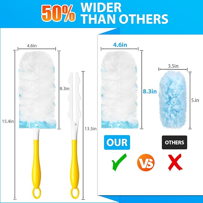 60 Count Larger Size Duster Refills for Swiffer Dusters with 1 Handle - Multi-Surface Feather and Microfiber Duster Disposable Alternative, Heavy Duty Cleaning Kit for Home, Furniture, Blinds and Vent