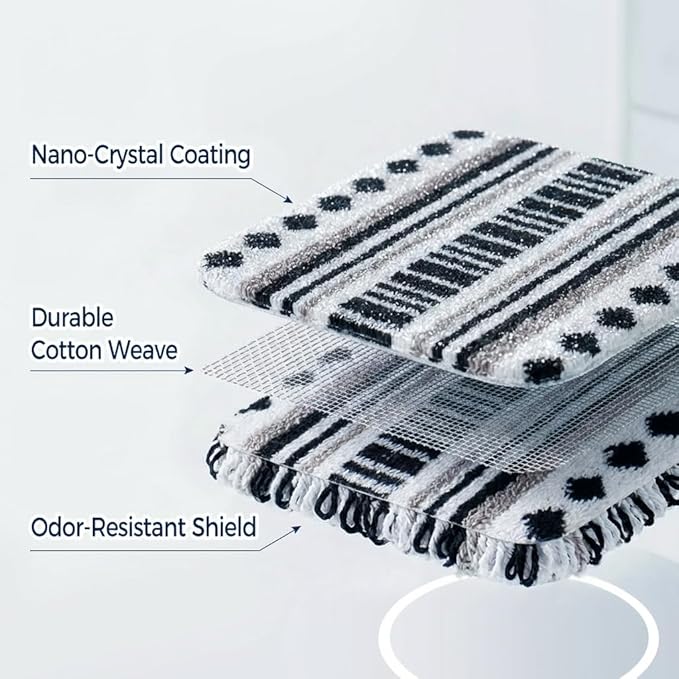 Amarelle GEN II Dish Washing Scrubbers (5-Pack), Made in Green Kitchen Scrubbers for Dishes, Non Scratch Pot & Pan Scrubber, Heavy Duty GOTS Organic Cotton Scouring Pads, Reusable (Metro Sketch)