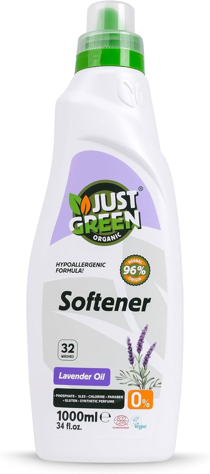 Fabric Softener, Plant-Based Liquid Fabric Softener, Non-Toxic, Hypoallergenic, EcoCert Certified, Vegan, Natural Lavender Scent, Static Control, 32 Washes, 34 fl oz (1000 ml)