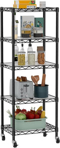Golpart Small 5 Tier Shelves Storage Wire Shelving Unit Metal Shelf Adjustable Organizers Storage Shelving with Wheels for Bathroom Laundry Room Kitchen Pantry12”D x 18”W x 57.2”H Black