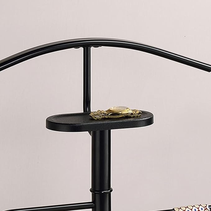Kings Brand Furniture Luca Valet Stand – Metal Freestanding Suit Rack and Clothes Organizer with Clothing Bar, Trouser/Tie Holder & Accessory Tray, Modern Design for Bedroom, Closet (Black/Gold)