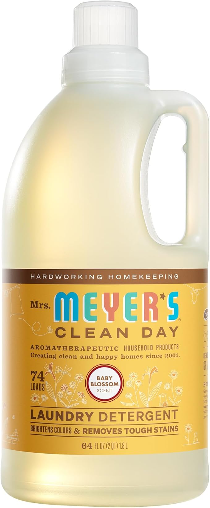 MRS. MEYER'S CLEAN DAY Baby Laundry Detergent Liquid, Infused with Essential Oils, Baby Blossom, 64oz (64 Loads)